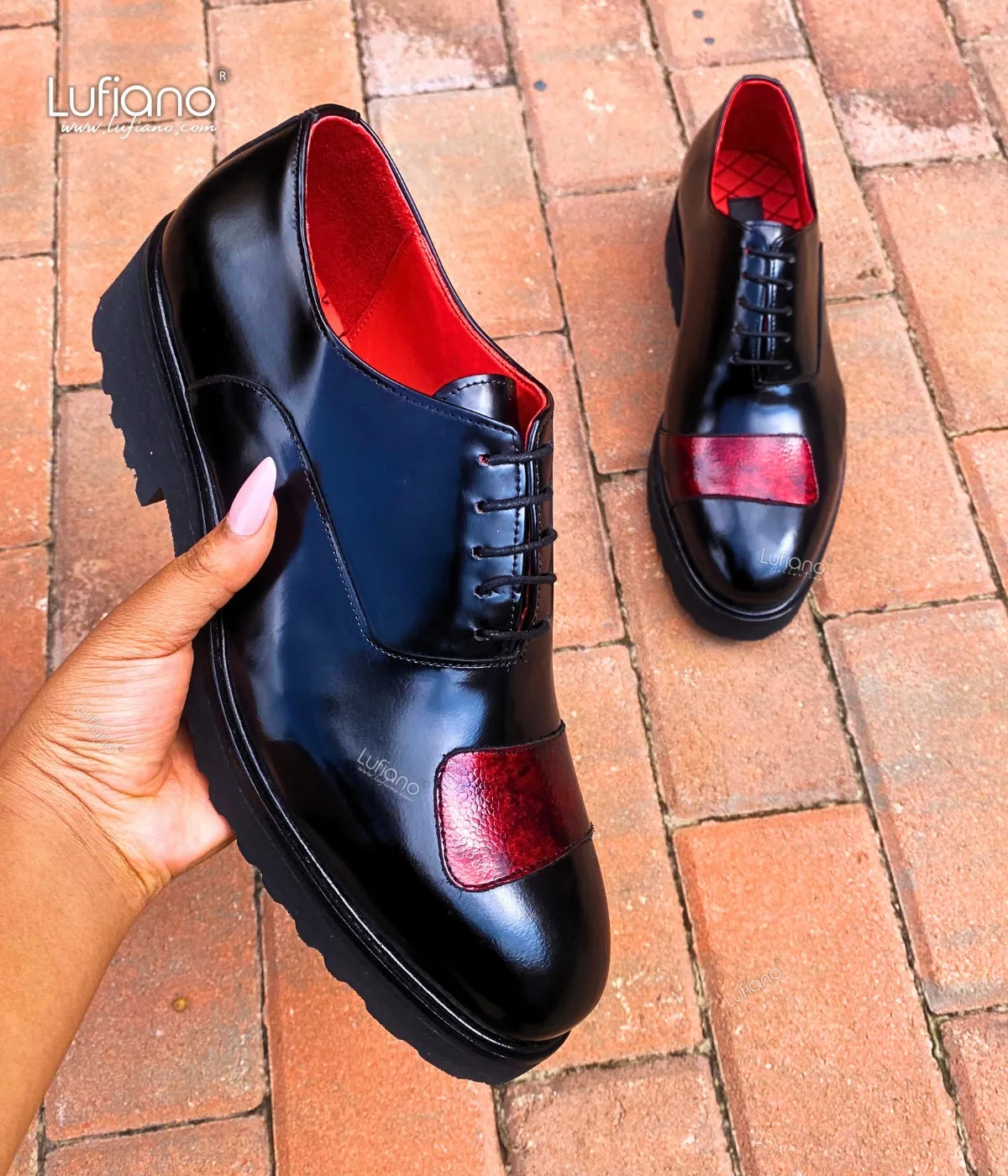 145  Lufiano Lace Up: Black and Garnet red