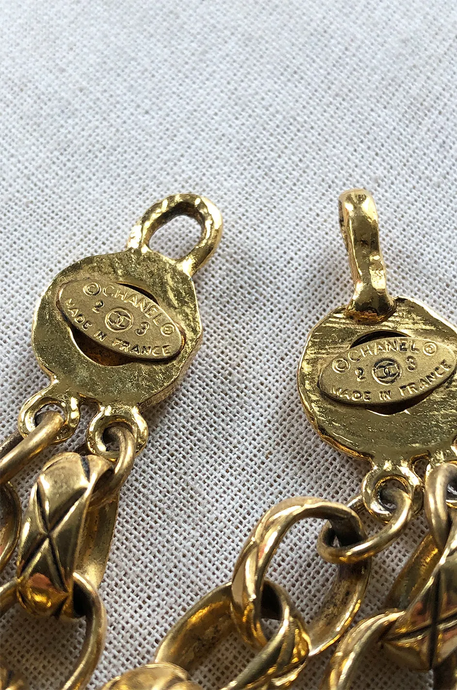 2003 Chanel Gold & Crystal Medallion Large Link Chain Necklace