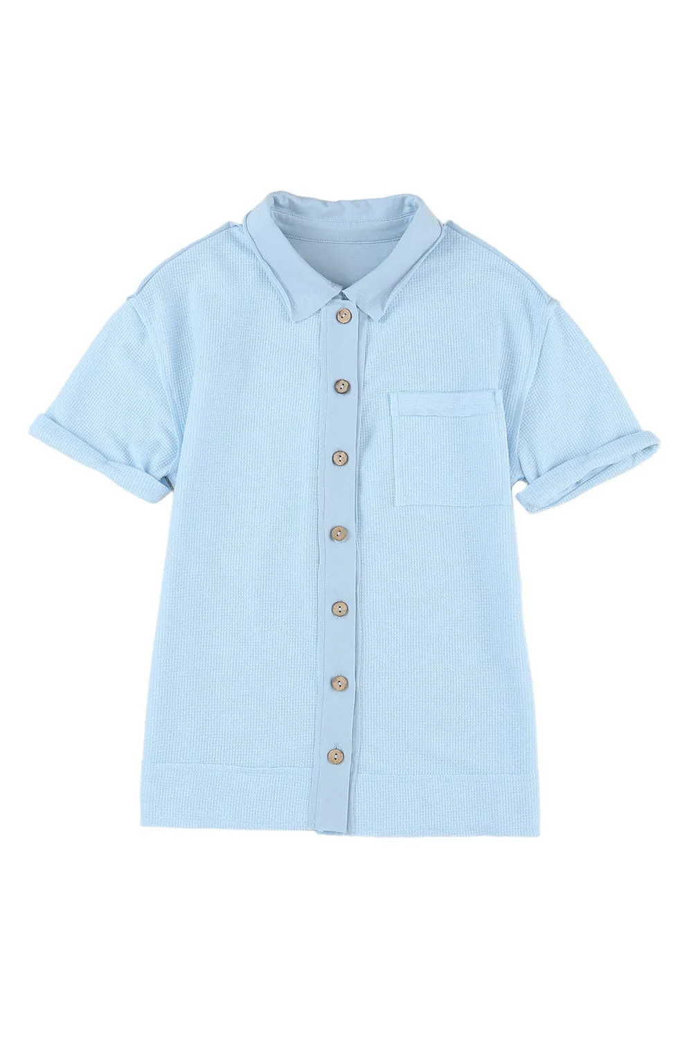 Acid Wash Waffle Knit Short Sleeve Buttoned Shirt