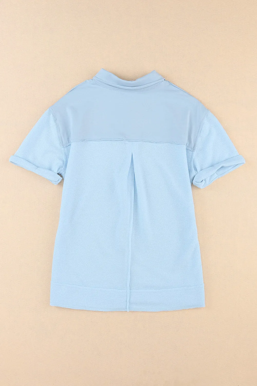 Acid Wash Waffle Knit Short Sleeve Buttoned Shirt