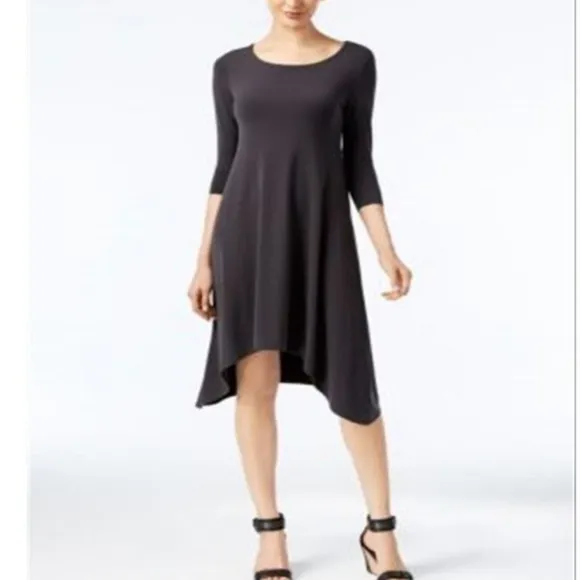 Alfani dress black knit handkerchief midi hi low plus size 16W new fit &amp; flare