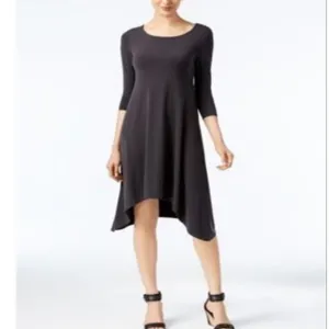 Alfani dress black knit handkerchief midi hi low plus size 16W new fit &amp; flare