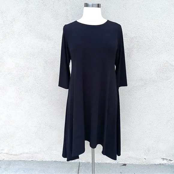 Alfani dress black knit handkerchief midi hi low plus size 16W new fit &amp; flare