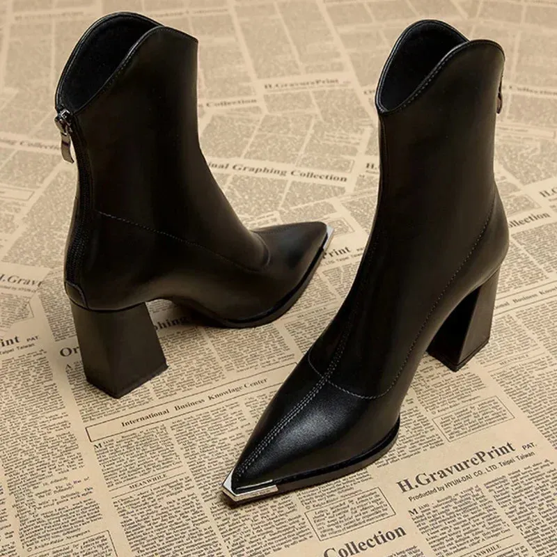 Aniyah | Comfortable Leather Heels Boots for Women