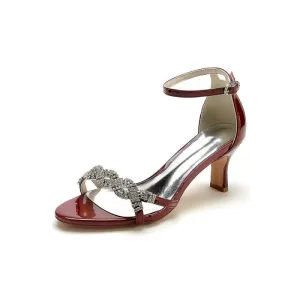 Ankle Strap Wedding Chunky Heels with Rhinestone