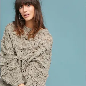 Anthropologie Amadi Oversized Textured Pointelle Chunky Knit Sweater Wool Size M