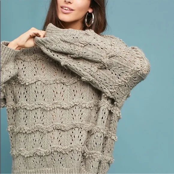 Anthropologie Amadi Oversized Textured Pointelle Chunky Knit Sweater Wool Size M