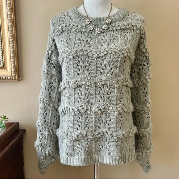 Anthropologie Amadi Oversized Textured Pointelle Chunky Knit Sweater Wool Size M