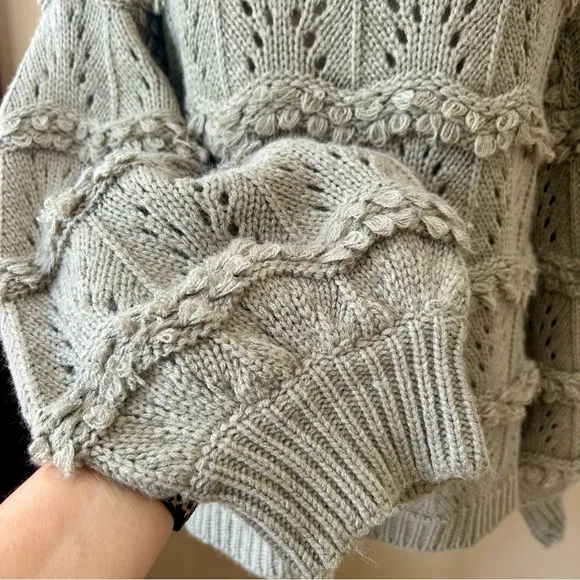 Anthropologie Amadi Oversized Textured Pointelle Chunky Knit Sweater Wool Size M