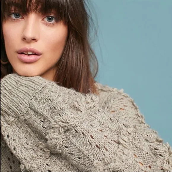 Anthropologie Amadi Oversized Textured Pointelle Chunky Knit Sweater Wool Size M