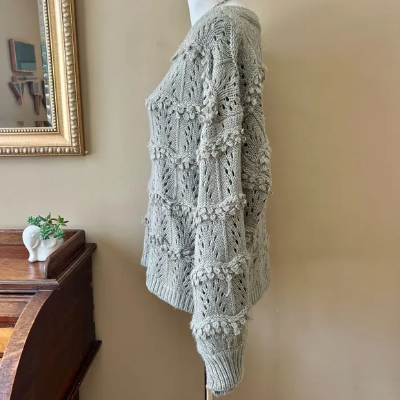 Anthropologie Amadi Oversized Textured Pointelle Chunky Knit Sweater Wool Size M