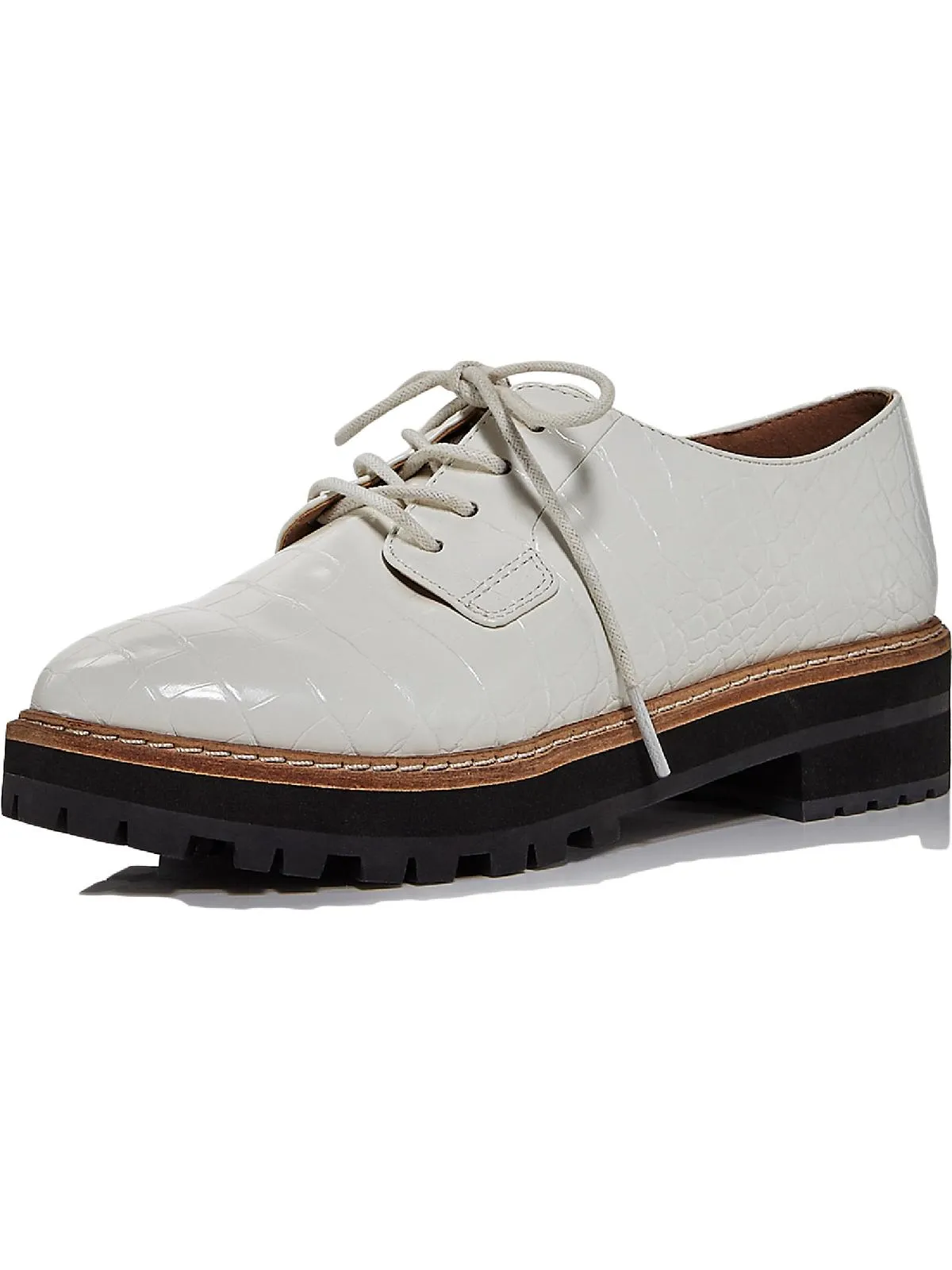 Aqua Womens Rena Faux Leather Lace-Up Loafers White Croc 9.5 M