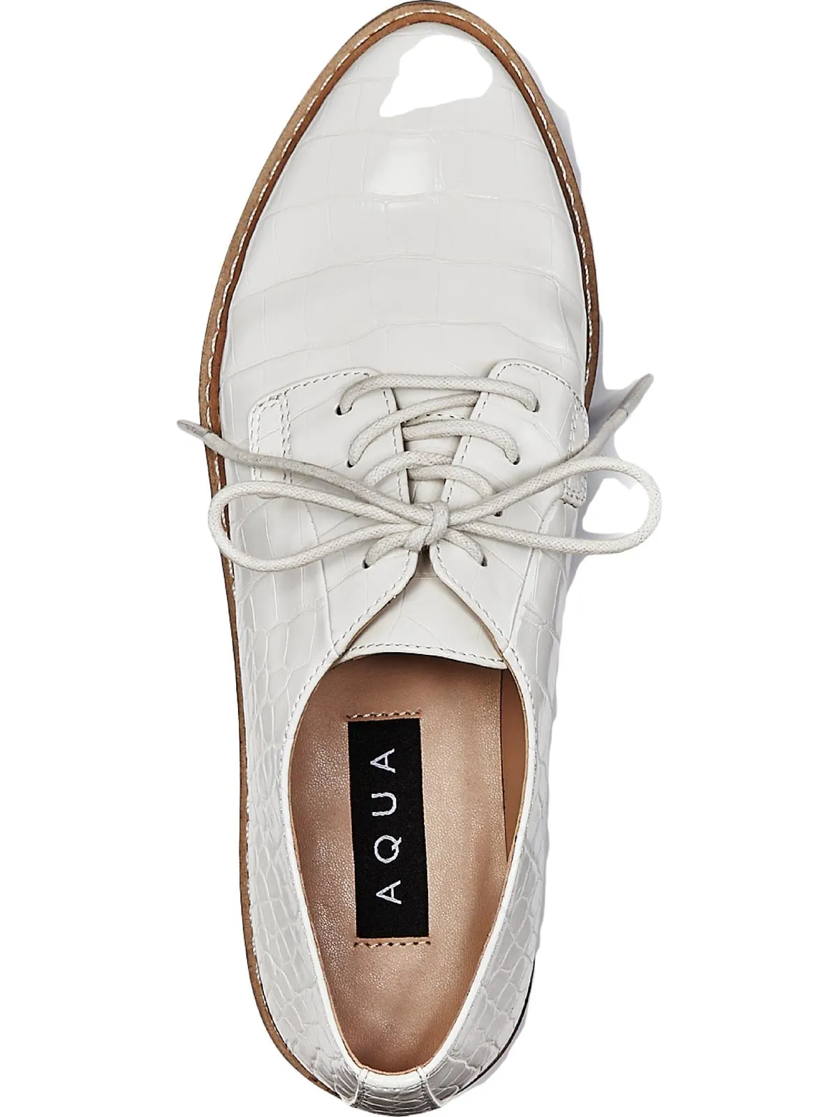 Aqua Womens Rena Faux Leather Lace-Up Loafers White Croc 9.5 M