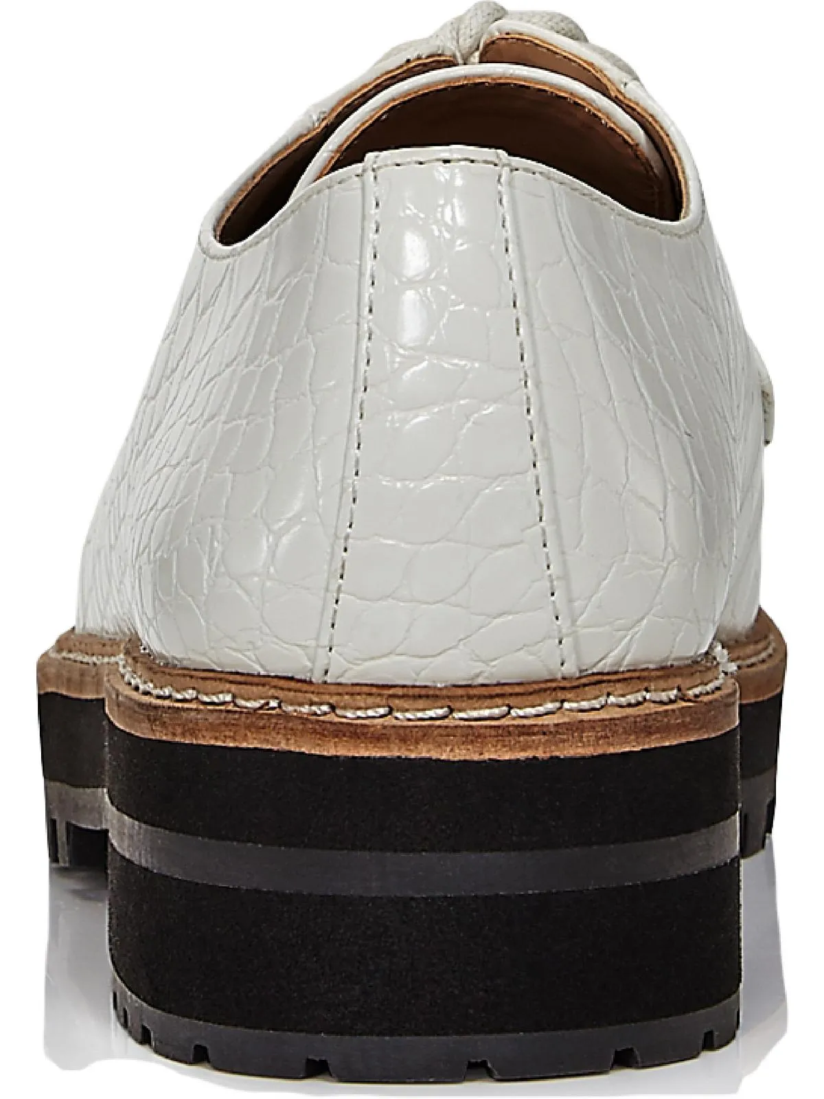 Aqua Womens Rena Faux Leather Lace-Up Loafers White Croc 9.5 M