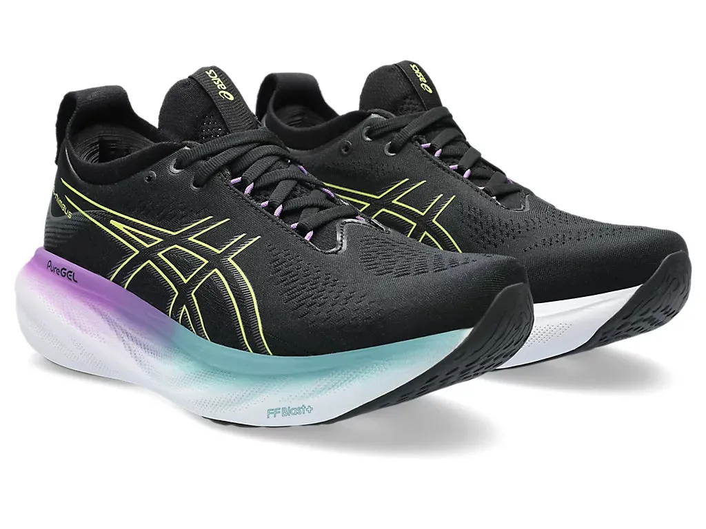 Asics Womens Gel Nimbus 25 Wide - Black/Glow Yellow (1012B437-004)