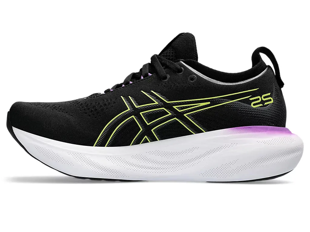 Asics Womens Gel Nimbus 25 Wide - Black/Glow Yellow (1012B437-004)
