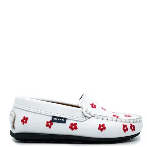 Atlanta Mocassin White and Red Floral Loafer
