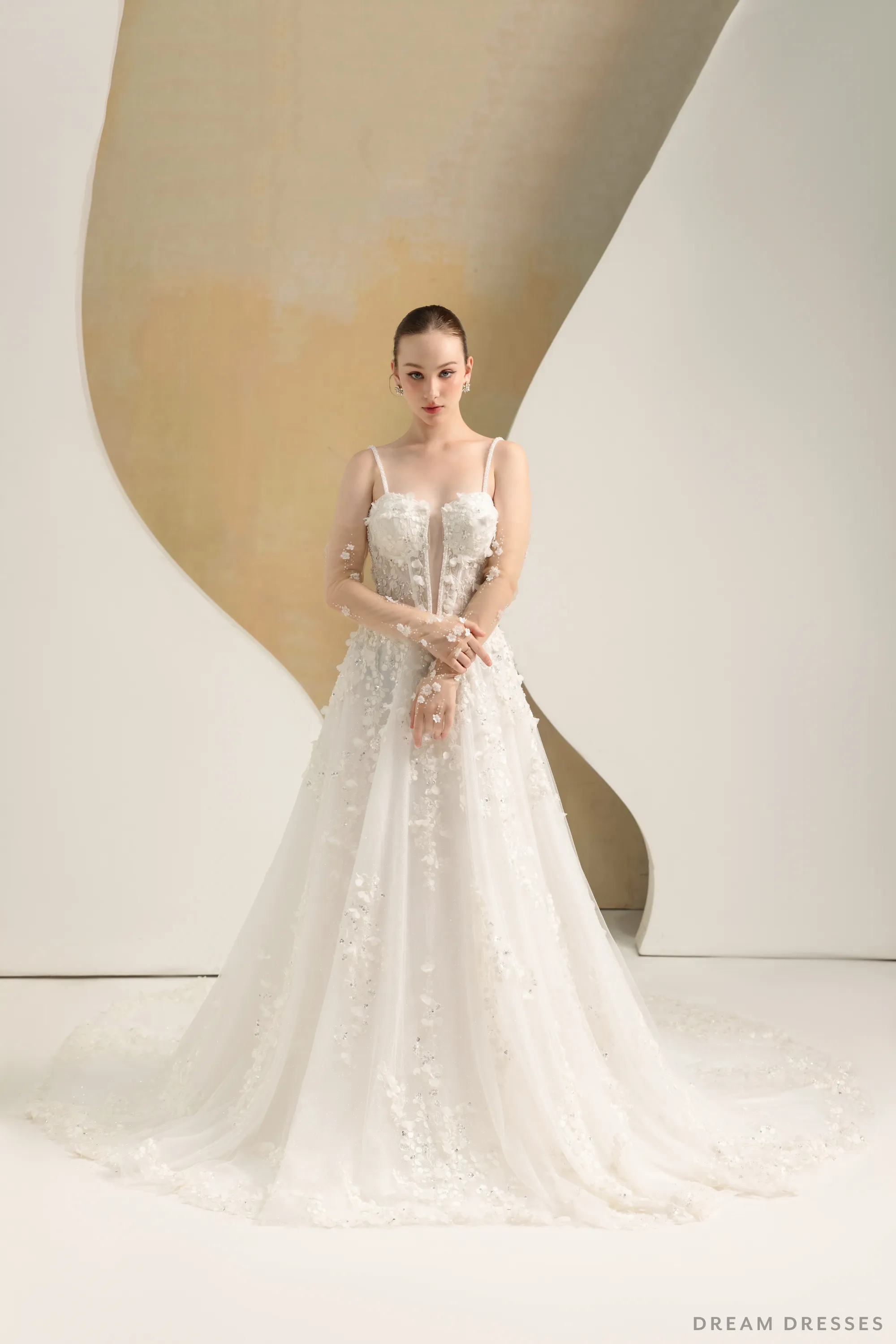Ball Grown Wedding Dress with Detachable Sleeves (#NADIEN)