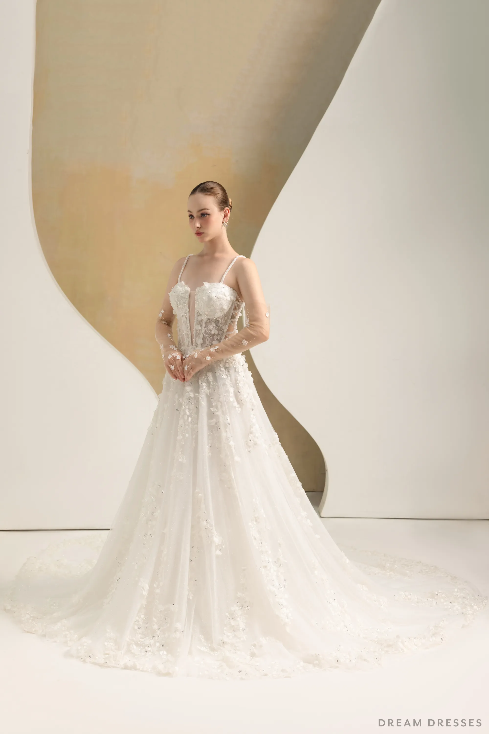 Ball Grown Wedding Dress with Detachable Sleeves (#NADIEN)