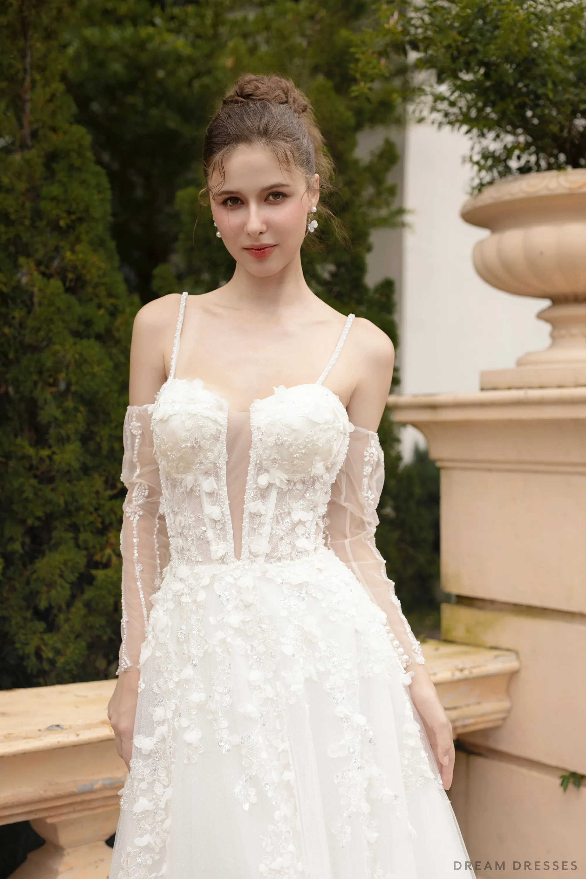 Ball Grown Wedding Dress with Detachable Sleeves (#NADIEN)