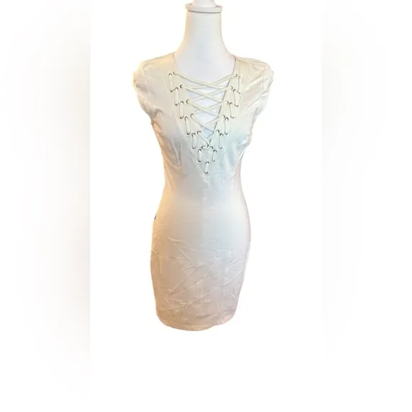 Bebe Lace up Detail Midi Dress-Dawn