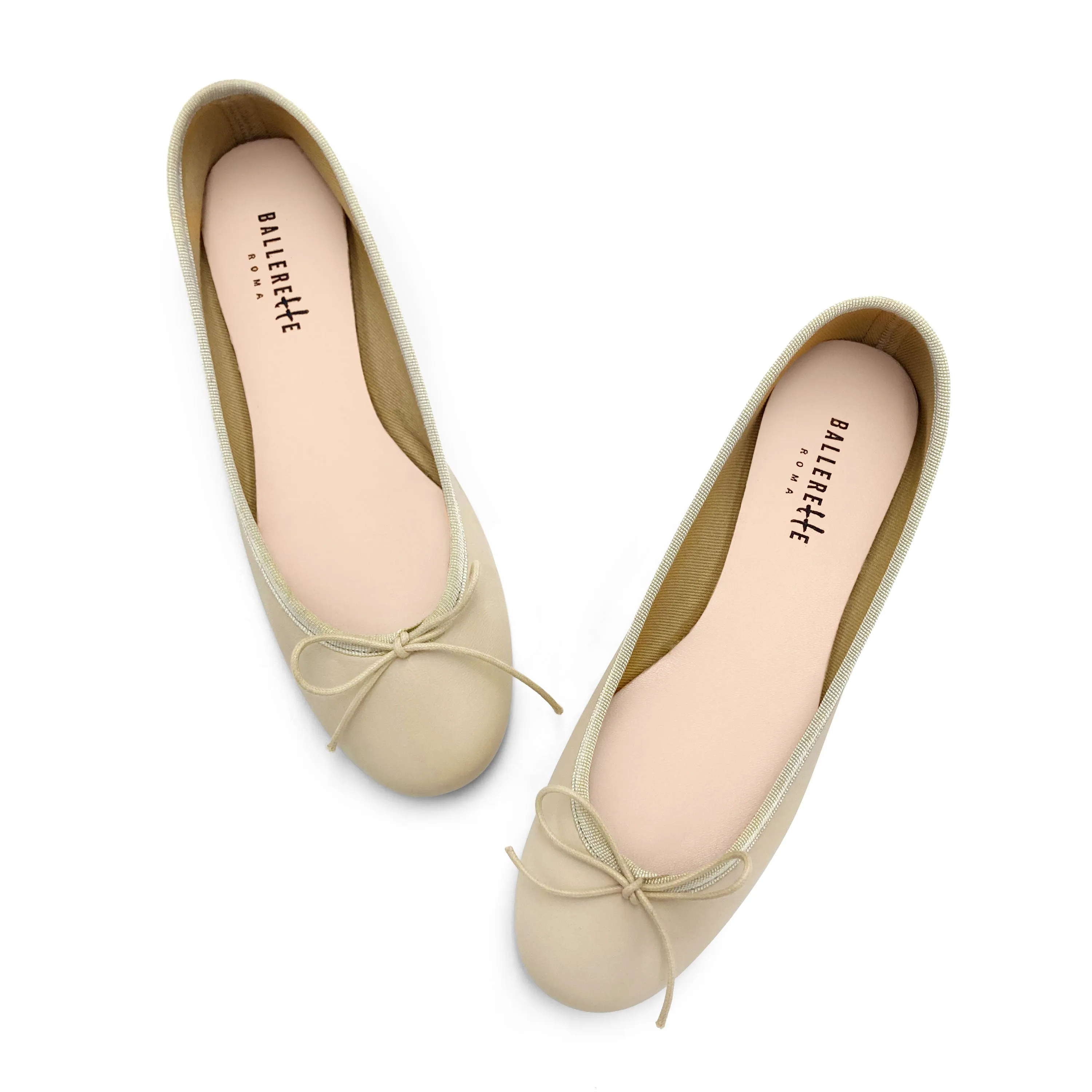 Beige leather ballet flats