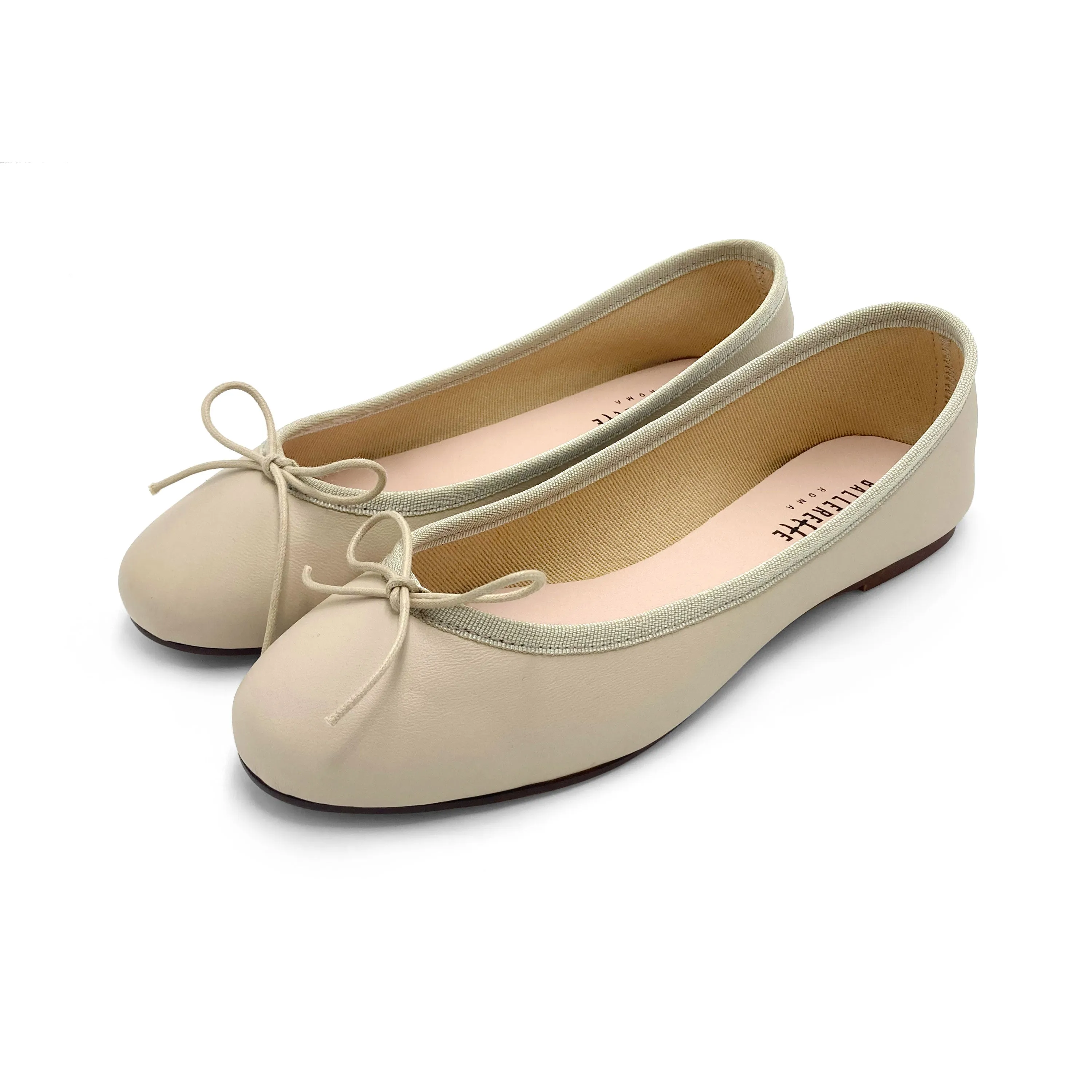 Beige leather ballet flats