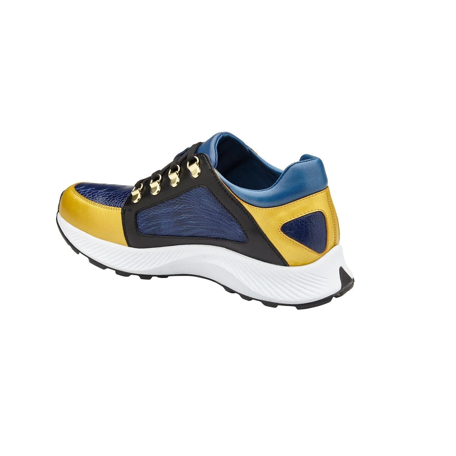 Belvedere Adam in Gold, Electric Blue & Black Exotic Ostrich / Calf-Skin Leather Sneaker