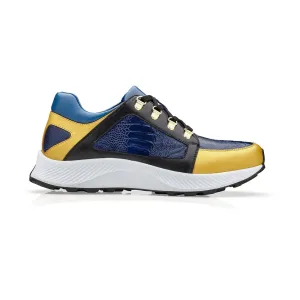 Belvedere Adam in Gold, Electric Blue & Black Exotic Ostrich / Calf-Skin Leather Sneaker