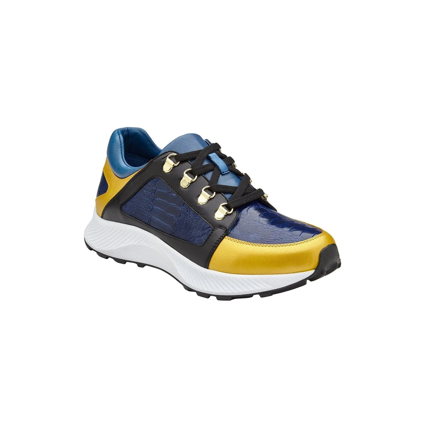 Belvedere Adam in Gold, Electric Blue & Black Exotic Ostrich / Calf-Skin Leather Sneaker