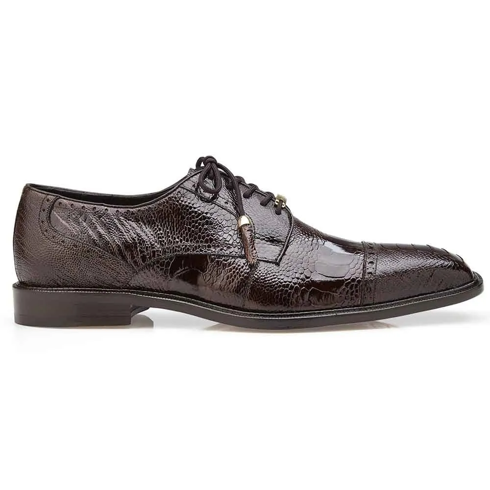 Belvedere Batta Chocolate Men's Genuine Ostrich Cap Toe Lace Up Shoes