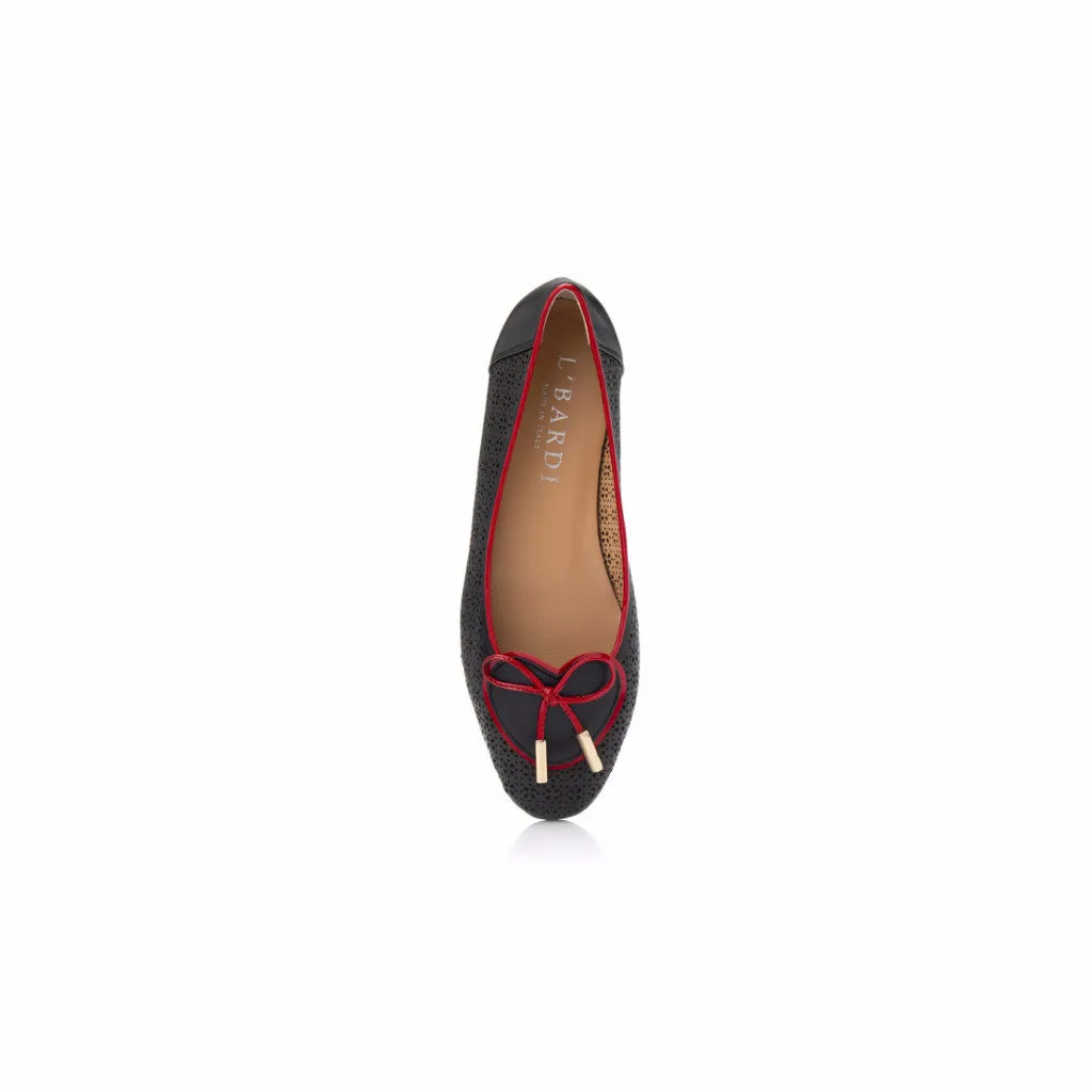 Black and Red Patent Leather Heart Shaped Ballet Flat