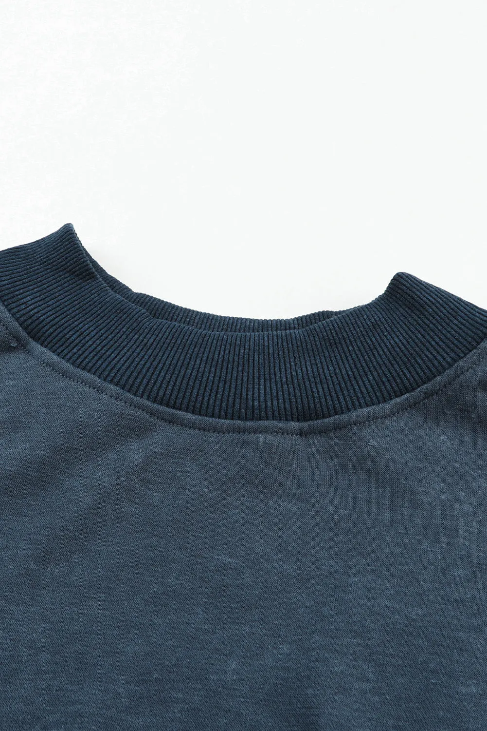Black Drop Shoulder Crew Neck Pullover Sweatshirt