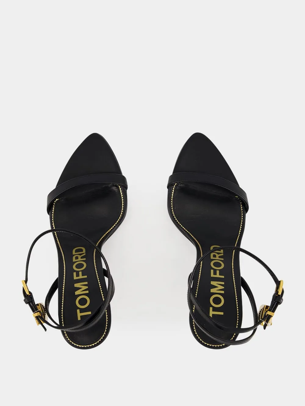 Black Shiny Leather Padlock Pointy Naked Sandal