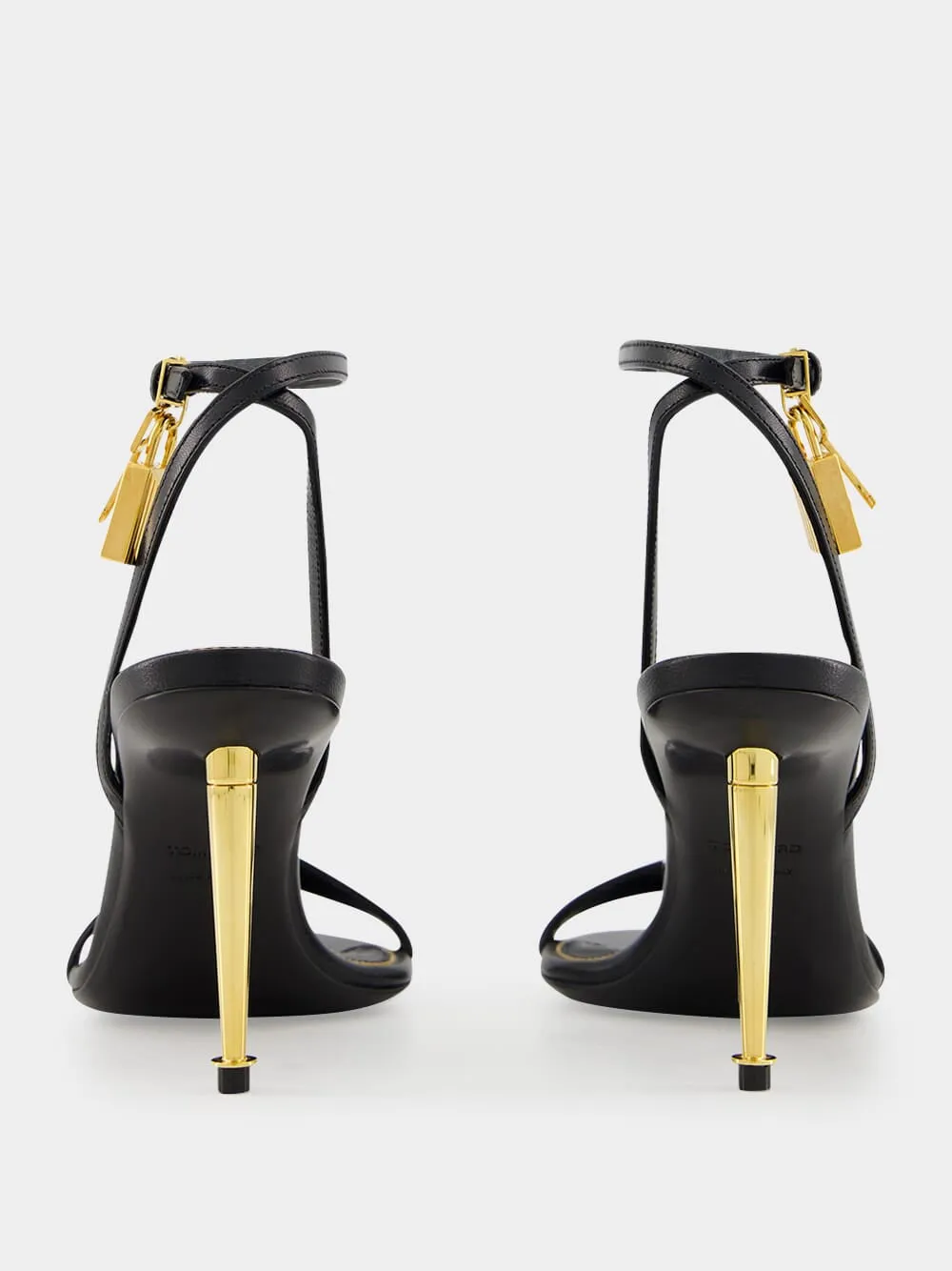 Black Shiny Leather Padlock Pointy Naked Sandal