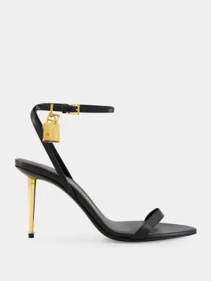 Black Shiny Leather Padlock Pointy Naked Sandal