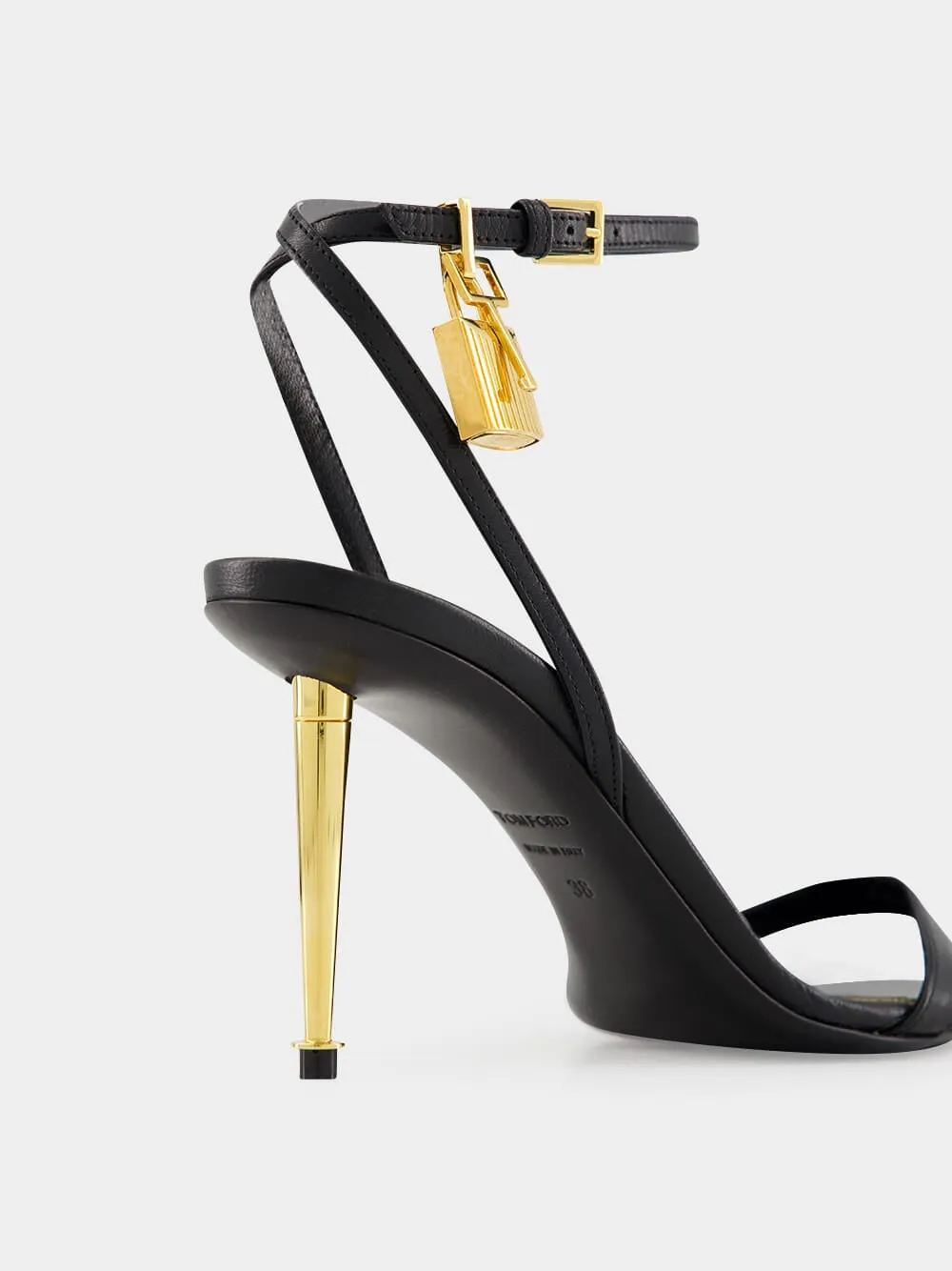 Black Shiny Leather Padlock Pointy Naked Sandal