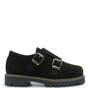 Blublonc Dark Brown Suede Double Monk Wingtip Shoe