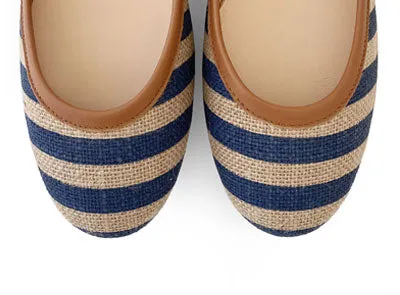 Blue striped jute ballet flats