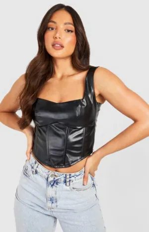 Boohoo Tall Pu Square Neck Boning Detail Corset