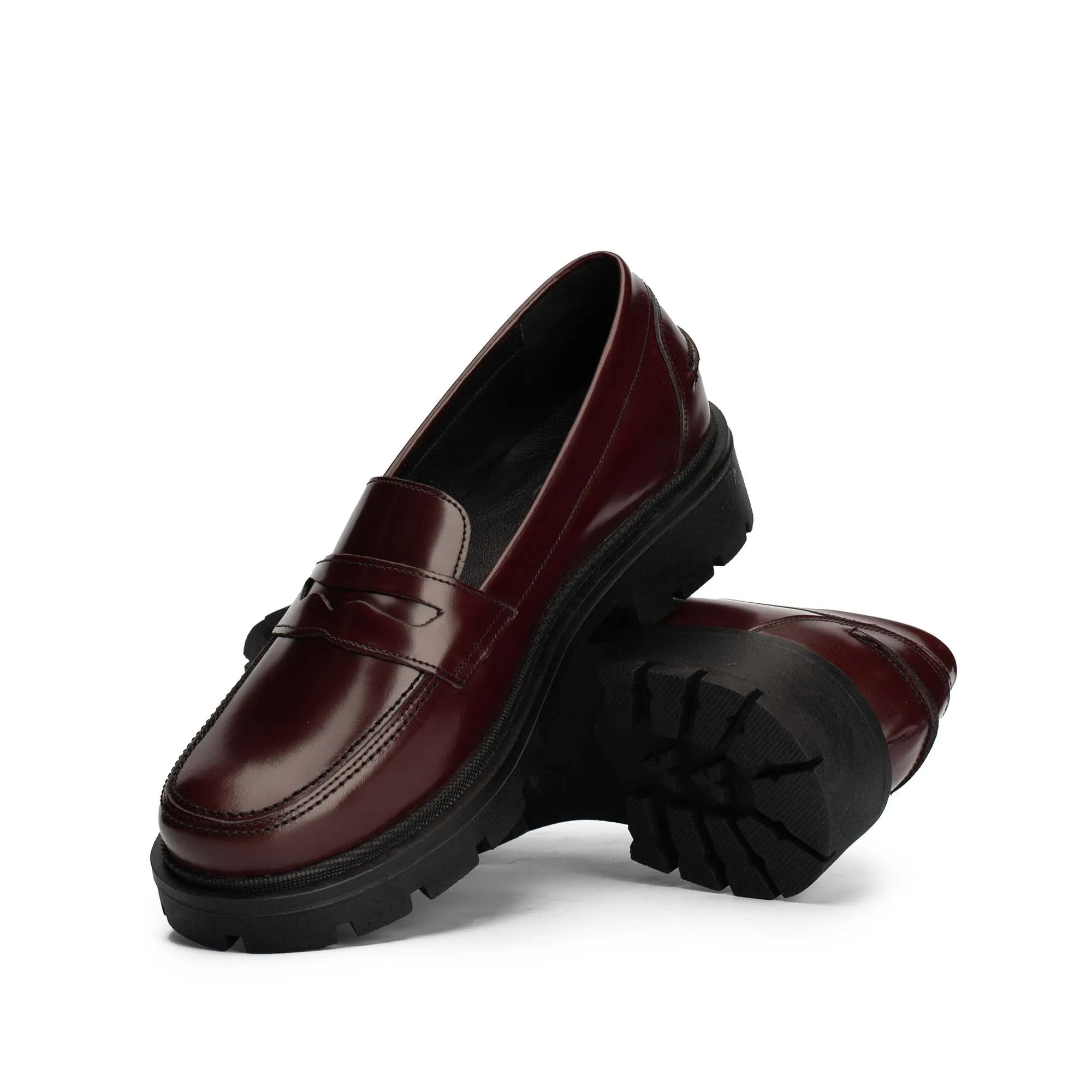 Brio Modern Platform Loafers-Burgundy