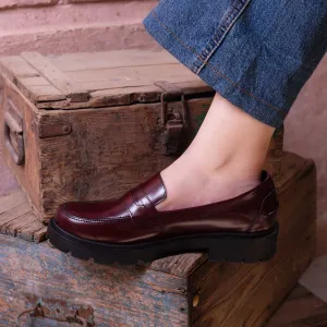 Brio Modern Platform Loafers-Burgundy