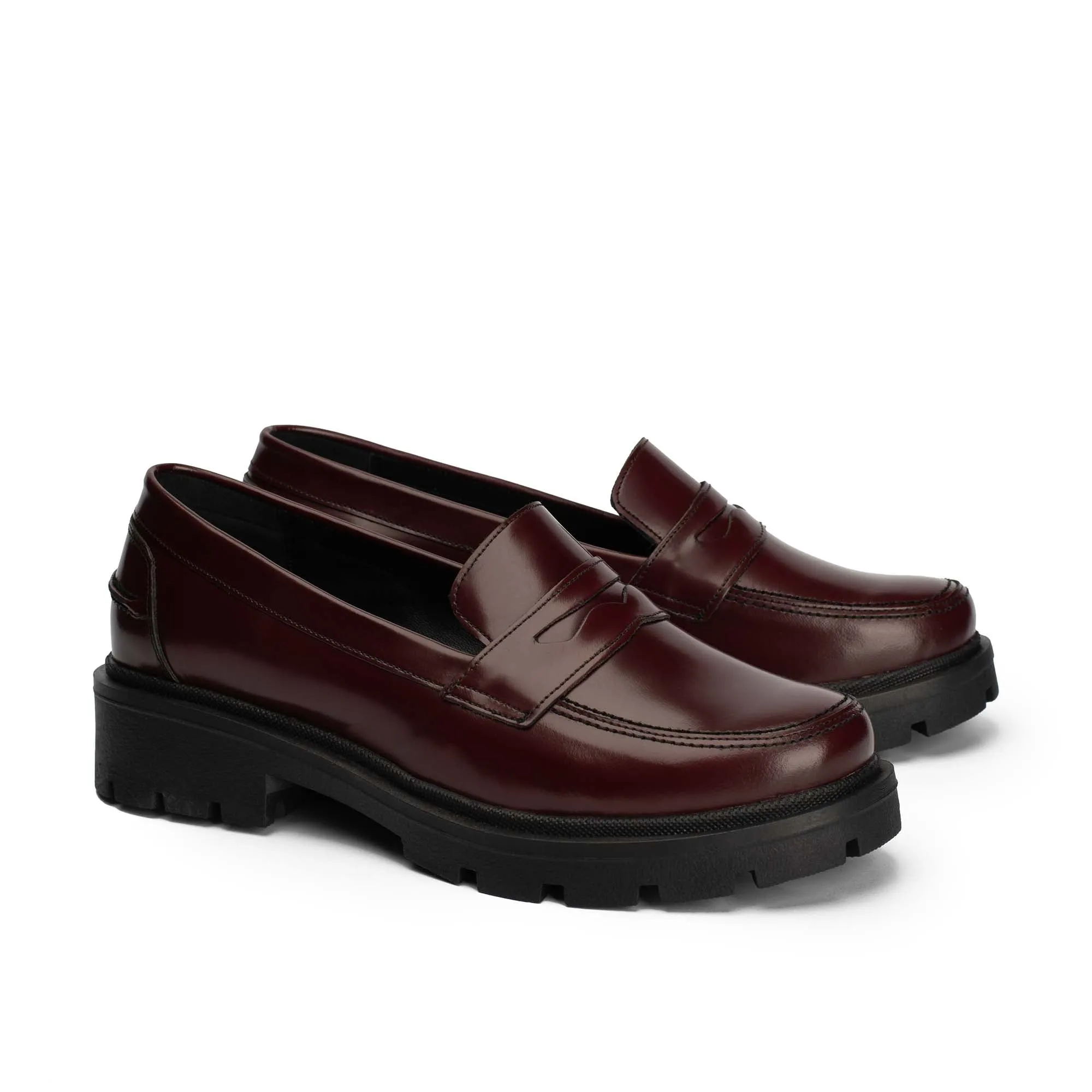 Brio Modern Platform Loafers-Burgundy