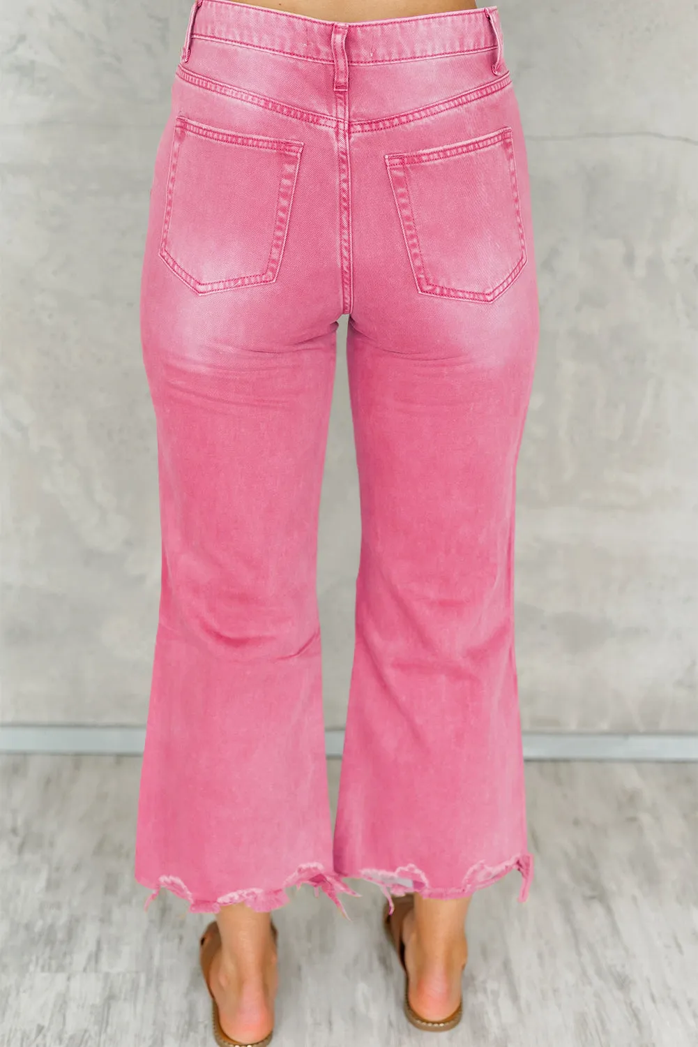Brown Distressed Hollow-out High Waist Cropped Flare Jeans