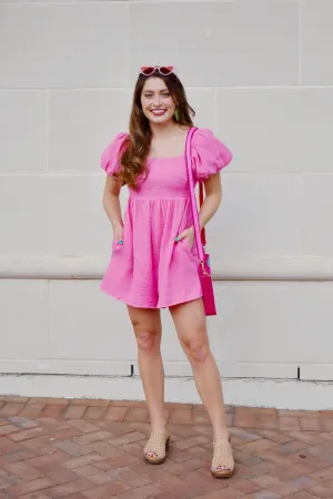 Bubblegum Pink Square Neck Gauze Romper