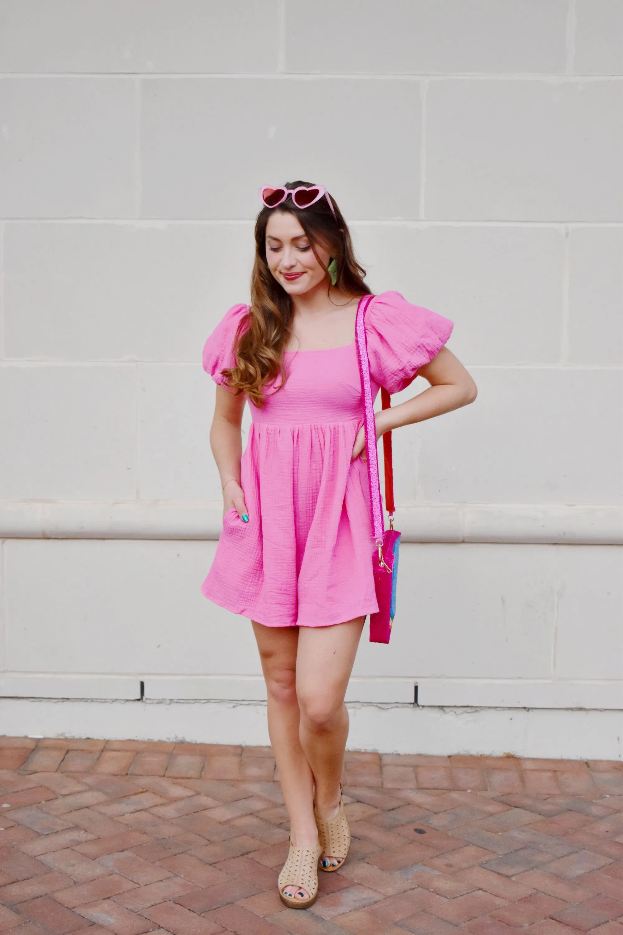 Bubblegum Pink Square Neck Gauze Romper