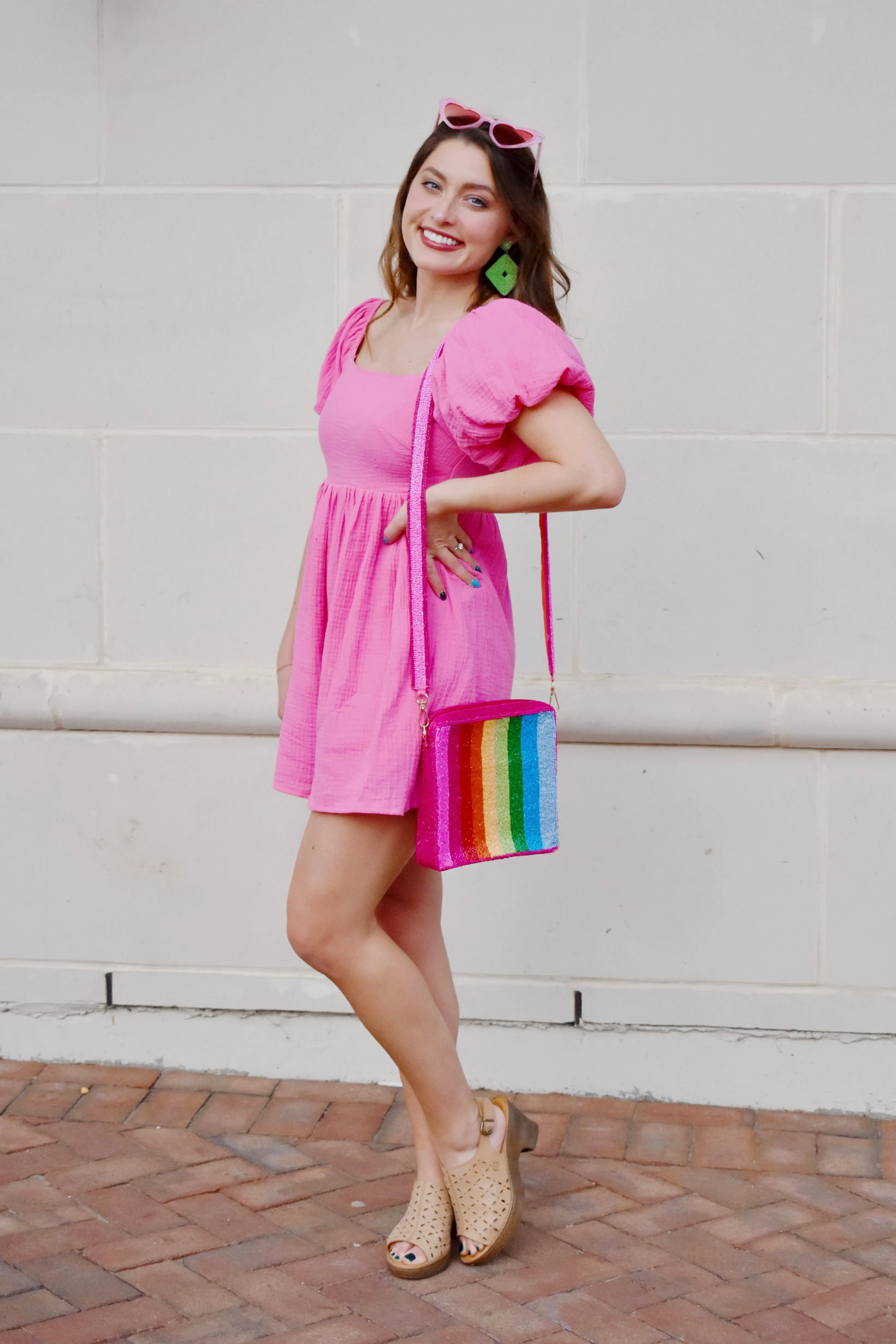 Bubblegum Pink Square Neck Gauze Romper