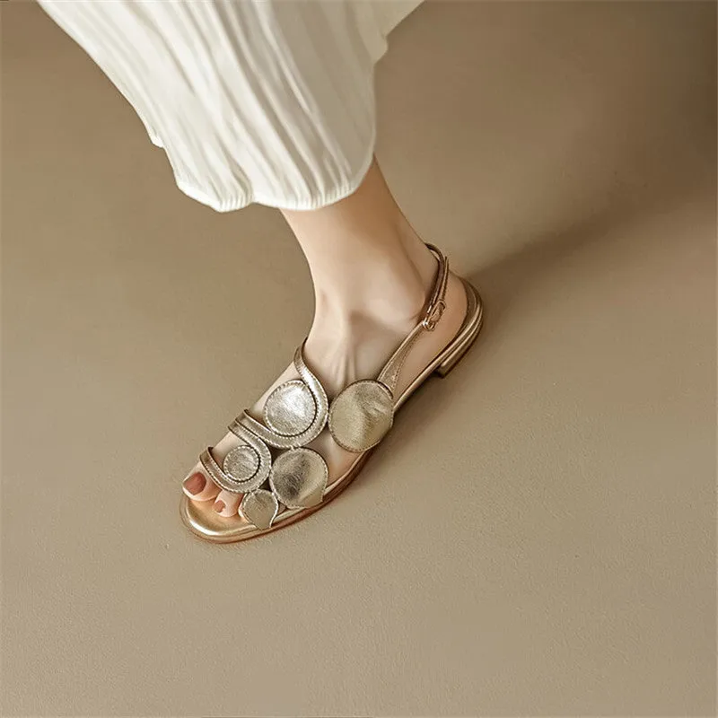 Chic Sheepskin Round Toe Sandals with Chunky Heel and Hollow Out Design