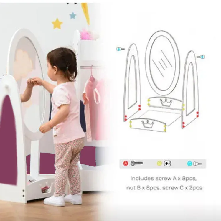 Children's mirror | Freestanding Oval Tilting Mirror with Storage Box | White | 3-8 Years