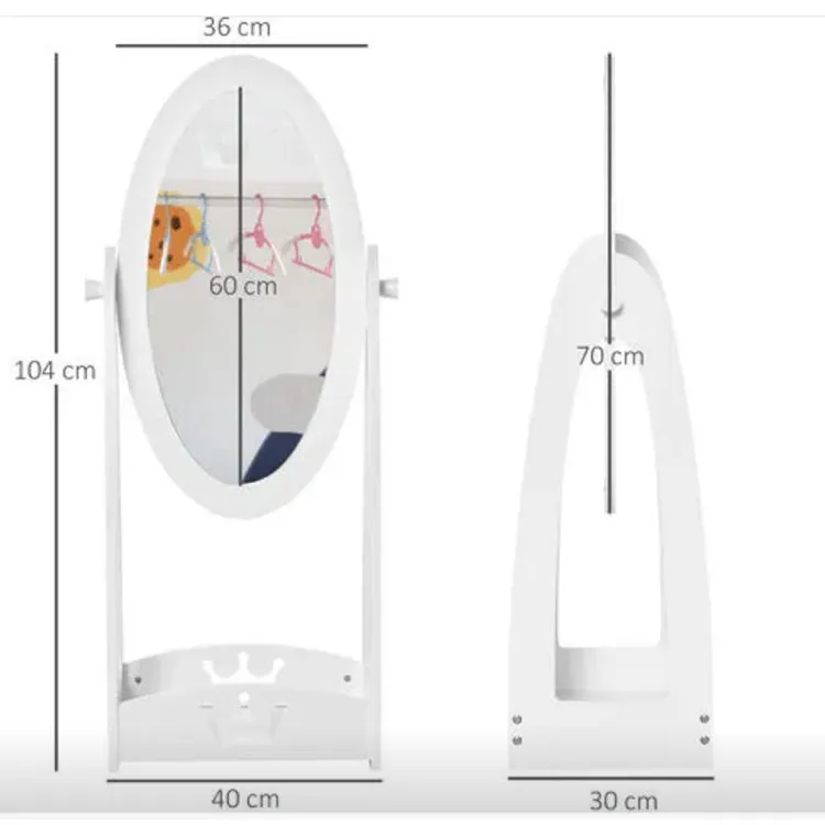Children's mirror | Freestanding Oval Tilting Mirror with Storage Box | White | 3-8 Years